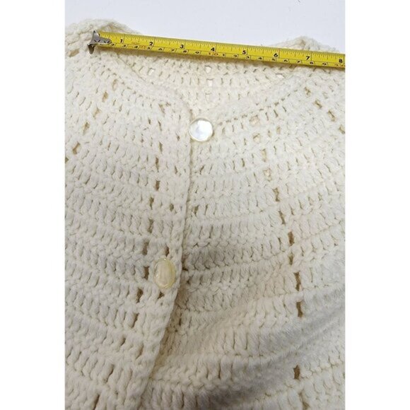 Handmade Wool Blend Crochet Cape With Fringe Trim & Button Closure - Picture 9 of 10